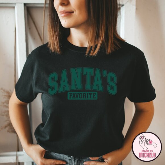 Santa's Favorite Chritmas Graphic Black Tshirt - Picture 3 of 6
